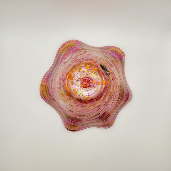 Beautiful PNW Seattle Glass-Eye Studio Art Glass Wave Bowl "Flamingo". EUC. - Picture 7 of 10